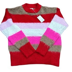 A New Day Pink Striped Crew Neck Pullover Fuzzy Sweater Size Medium